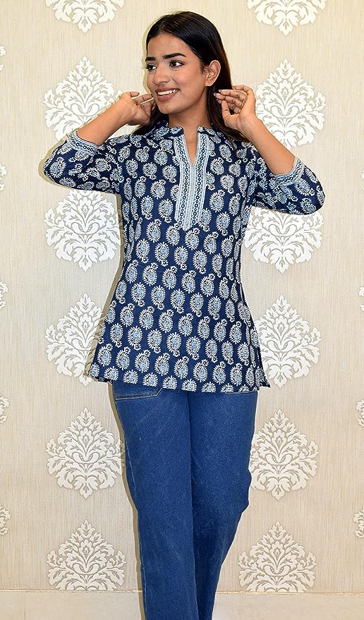 Straight Cotton Party Wear Short Kurtis, Pattern : Printed, Color :  Multicolor at Rs 350 / Piece in Jaipur